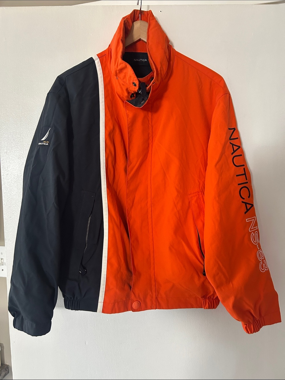 Vintage Nautica Bright Orange and Navy Blue Reversible Windbreaker